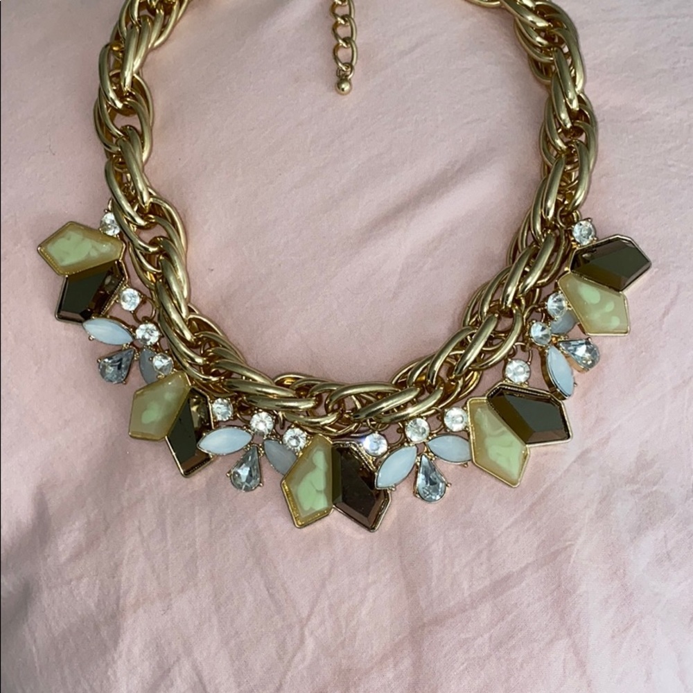 Green & Champagne Crystal Chunky Statement Necklace 💚✨ - Picture 2 of 2